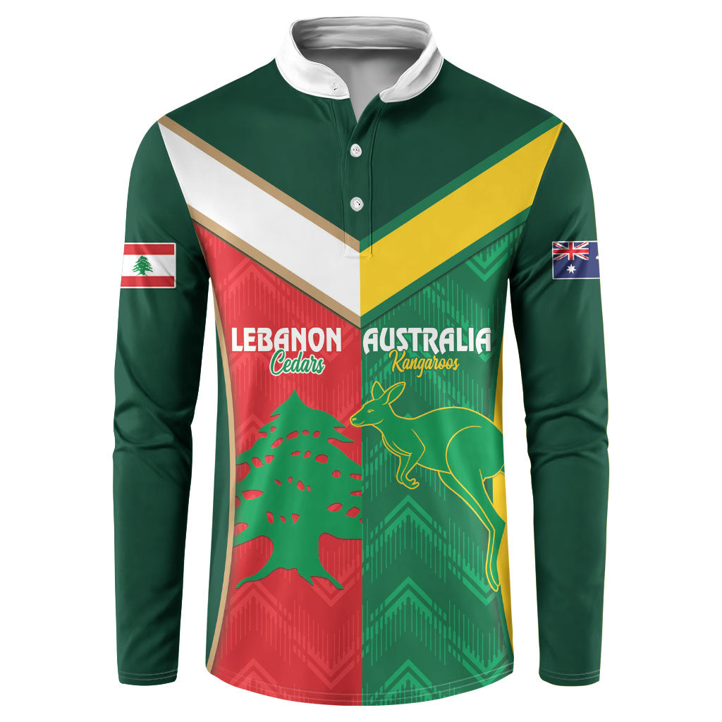Custom Rugby Australia and Lebanon Button Sweatshirt Aussie Kangaroos Cedars Together