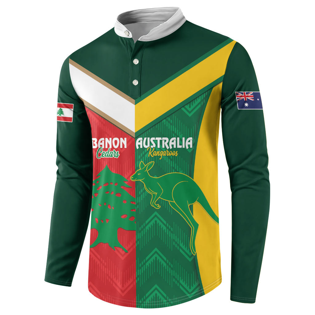 Custom Rugby Australia and Lebanon Button Sweatshirt Aussie Kangaroos Cedars Together