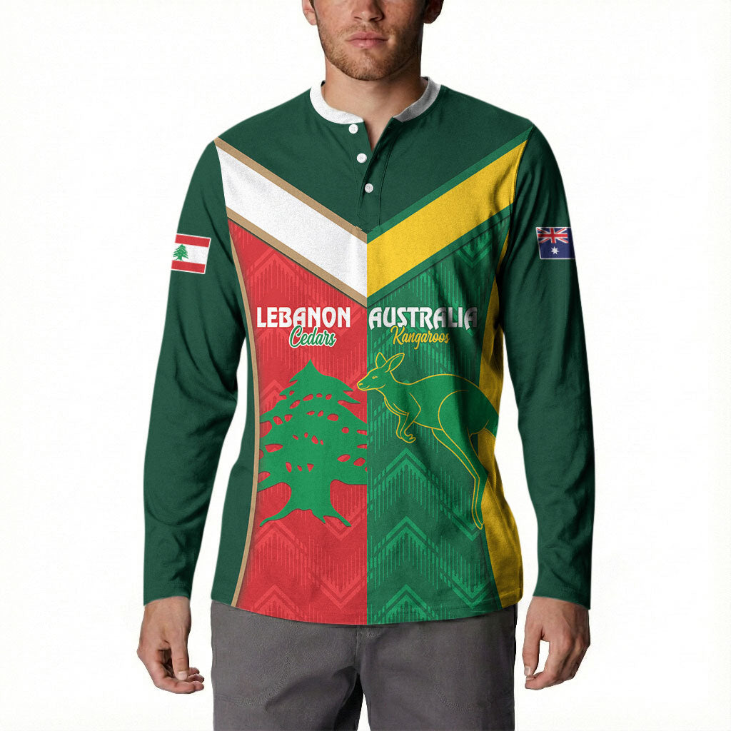Custom Rugby Australia and Lebanon Button Sweatshirt Aussie Kangaroos Cedars Together
