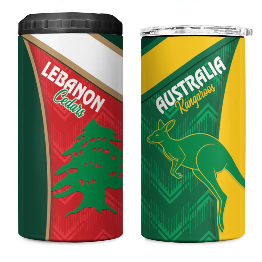 Rugby Australia and Lebanon 4 in 1 Can Cooler Tumbler Aussie Kangaroos Cedars Together