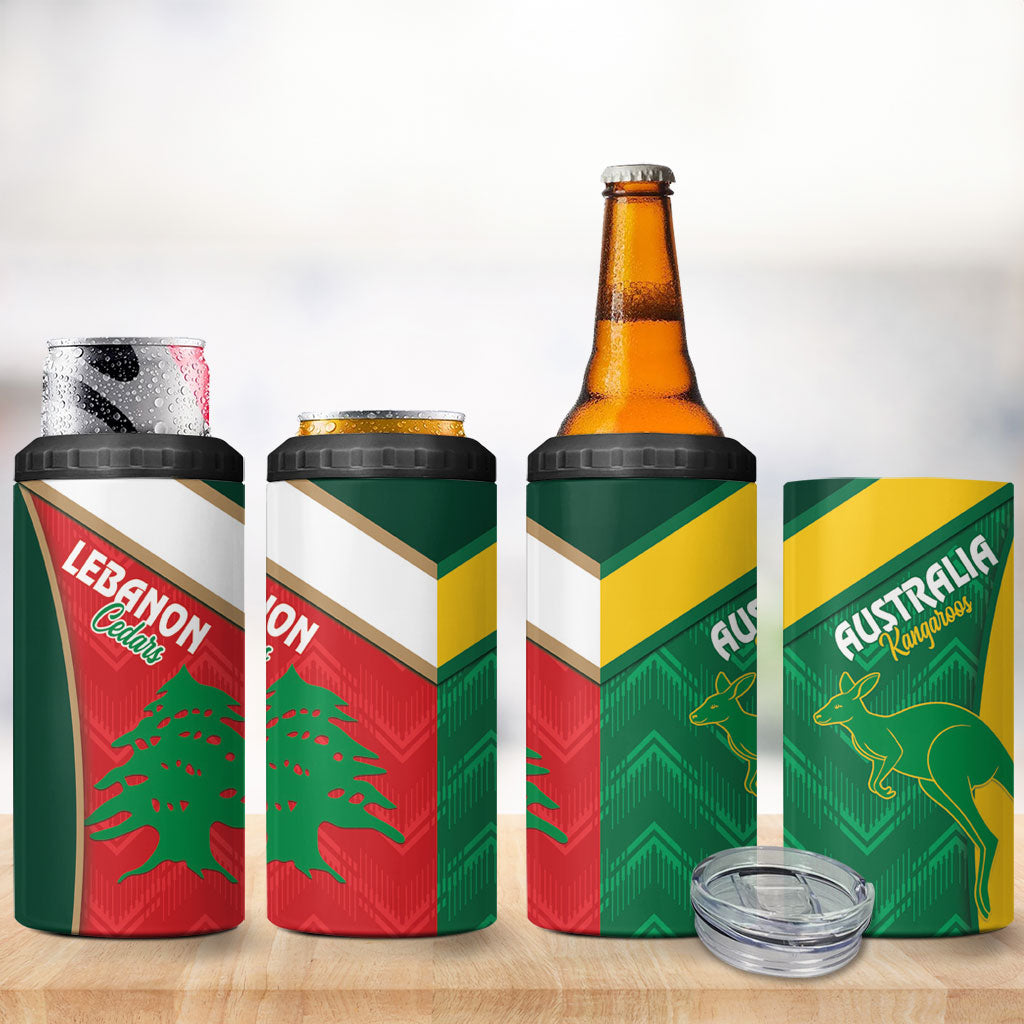 Rugby Australia and Lebanon 4 in 1 Can Cooler Tumbler Aussie Kangaroos Cedars Together
