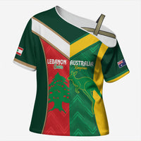 Custom Rugby Australia and Lebanon Cross Shoulder Shirt Aussie Kangaroos Cedars Together