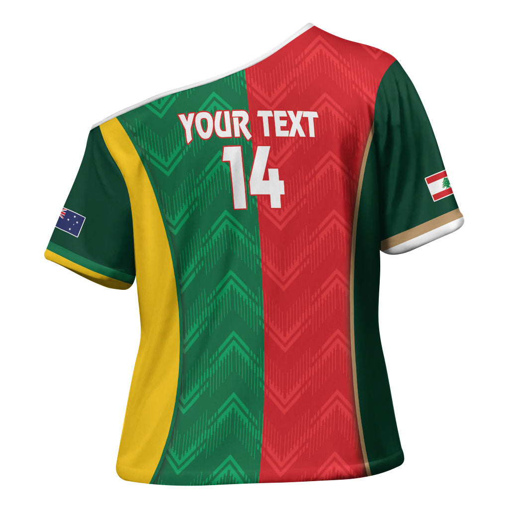 Custom Rugby Australia and Lebanon Cross Shoulder Shirt Aussie Kangaroos Cedars Together