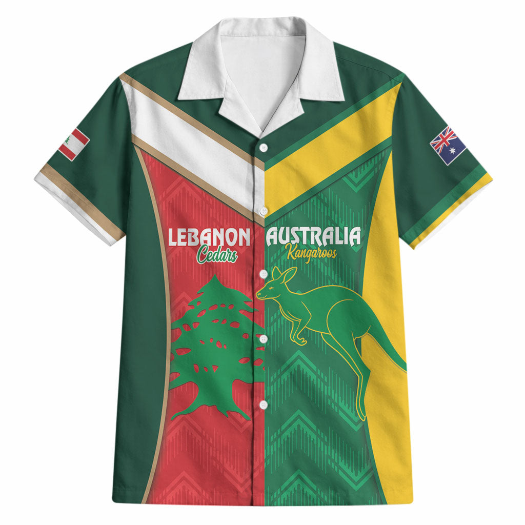 Custom Rugby Australia and Lebanon Hawaiian Shirt Aussie Kangaroos Cedars Together