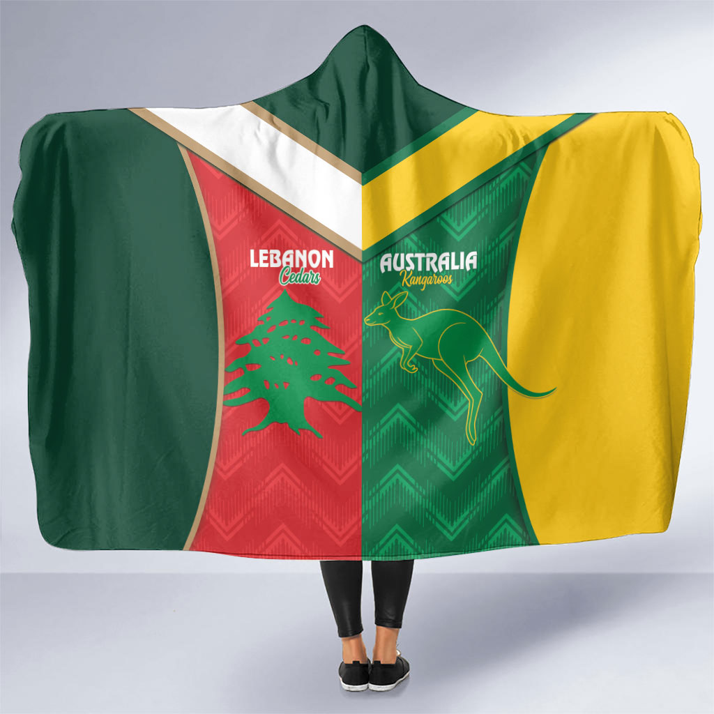 Rugby Australia and Lebanon Hooded Blanket Aussie Kangaroos Cedars Together