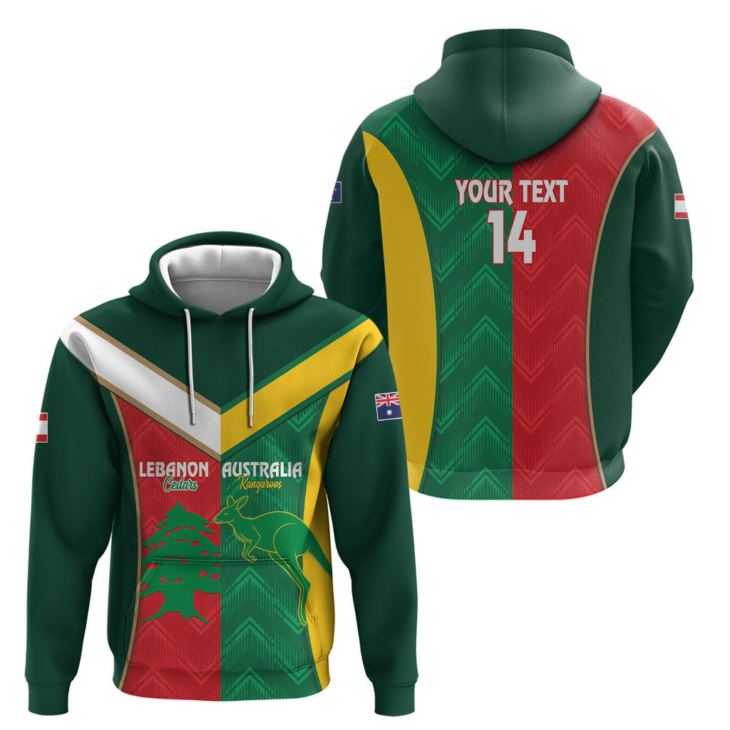 Custom Rugby Australia and Lebanon Hoodie Aussie Kangaroos Cedars Together