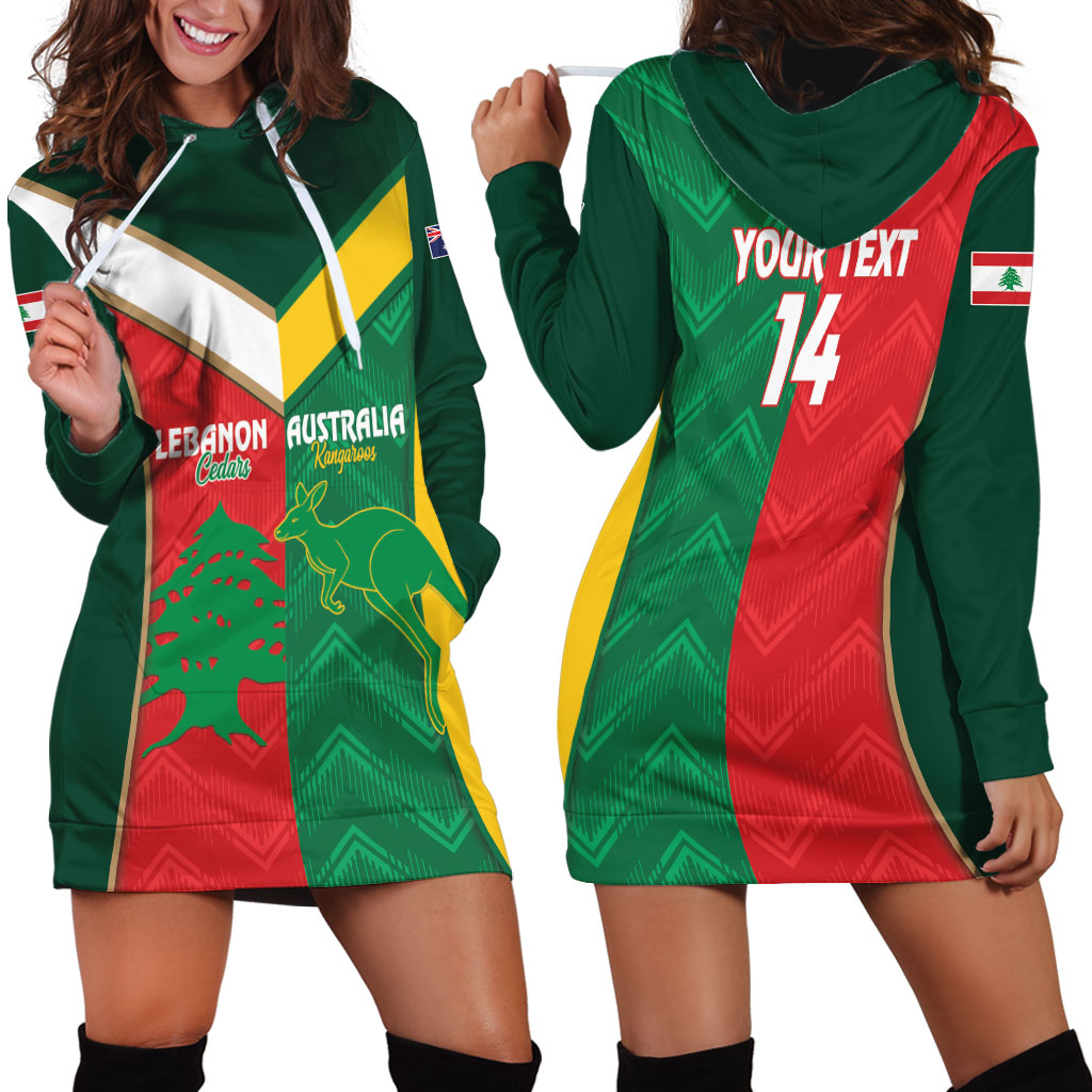Custom Rugby Australia and Lebanon Hoodie Dress Aussie Kangaroos Cedars Together