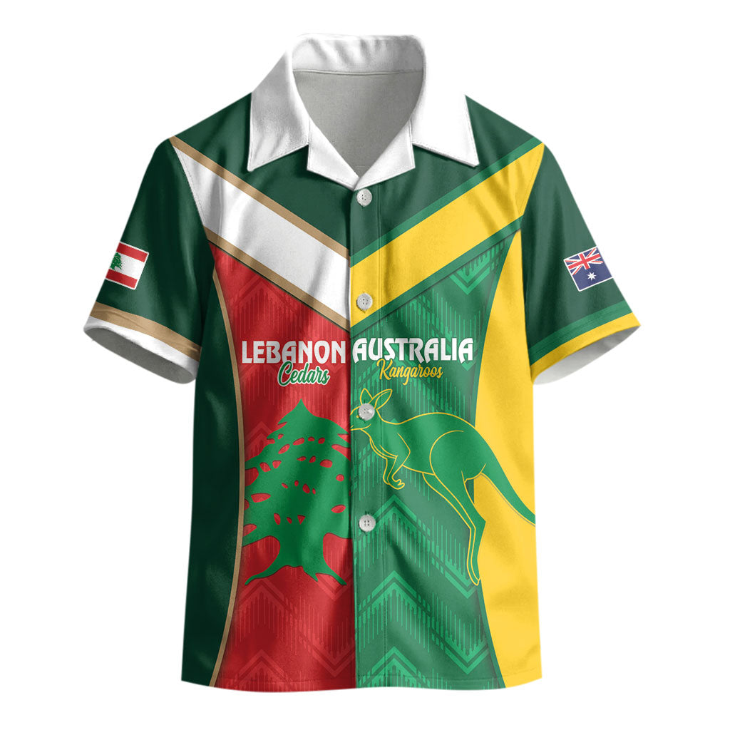 Custom Rugby Australia and Lebanon Kid Hawaiian Shirt Aussie Kangaroos Cedars Together