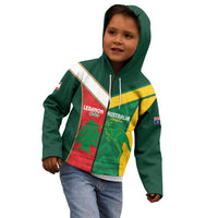 Custom Rugby Australia and Lebanon Kid Hoodie Aussie Kangaroos Cedars Together