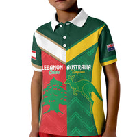 Custom Rugby Australia and Lebanon Kid Polo Shirt Aussie Kangaroos Cedars Together