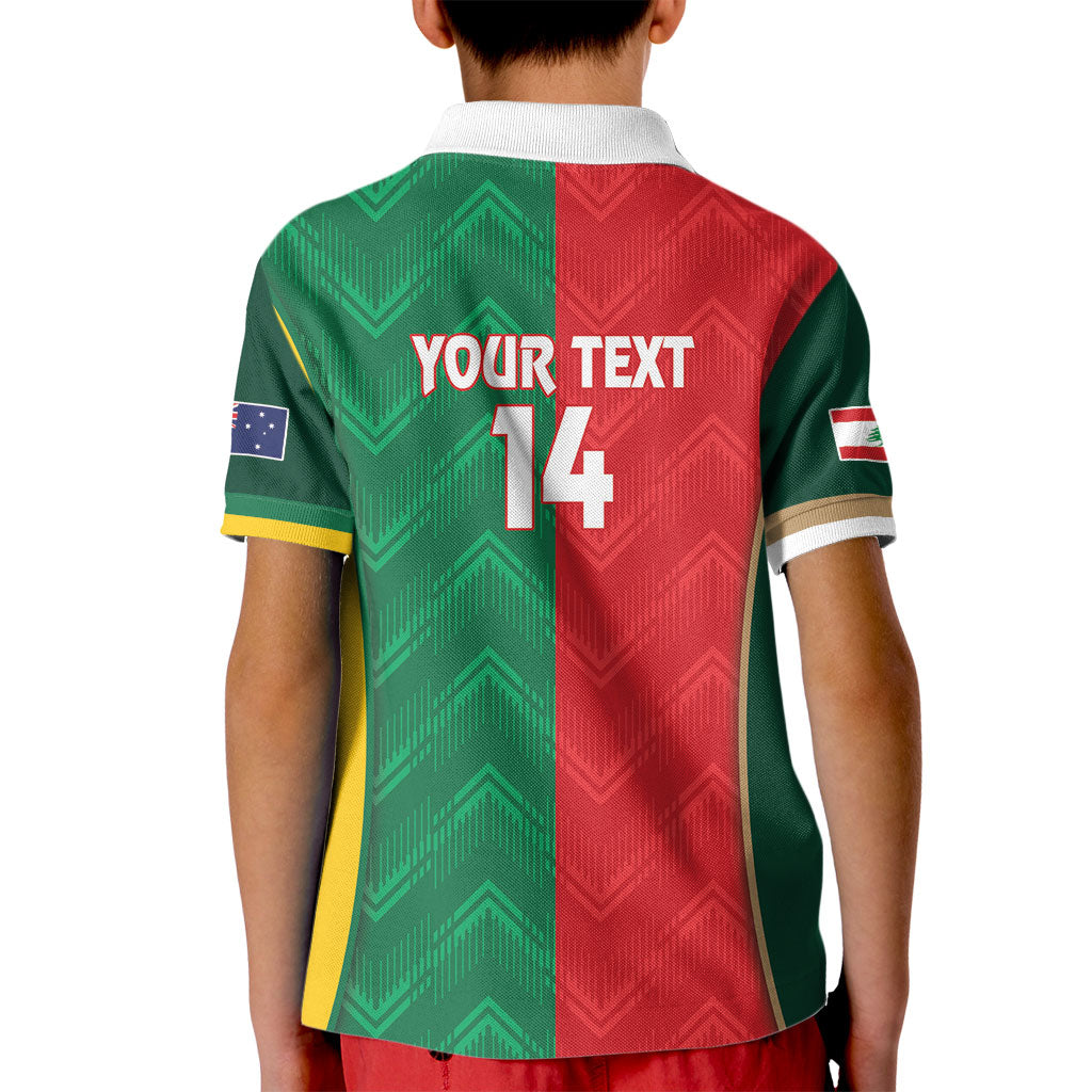 Custom Rugby Australia and Lebanon Kid Polo Shirt Aussie Kangaroos Cedars Together