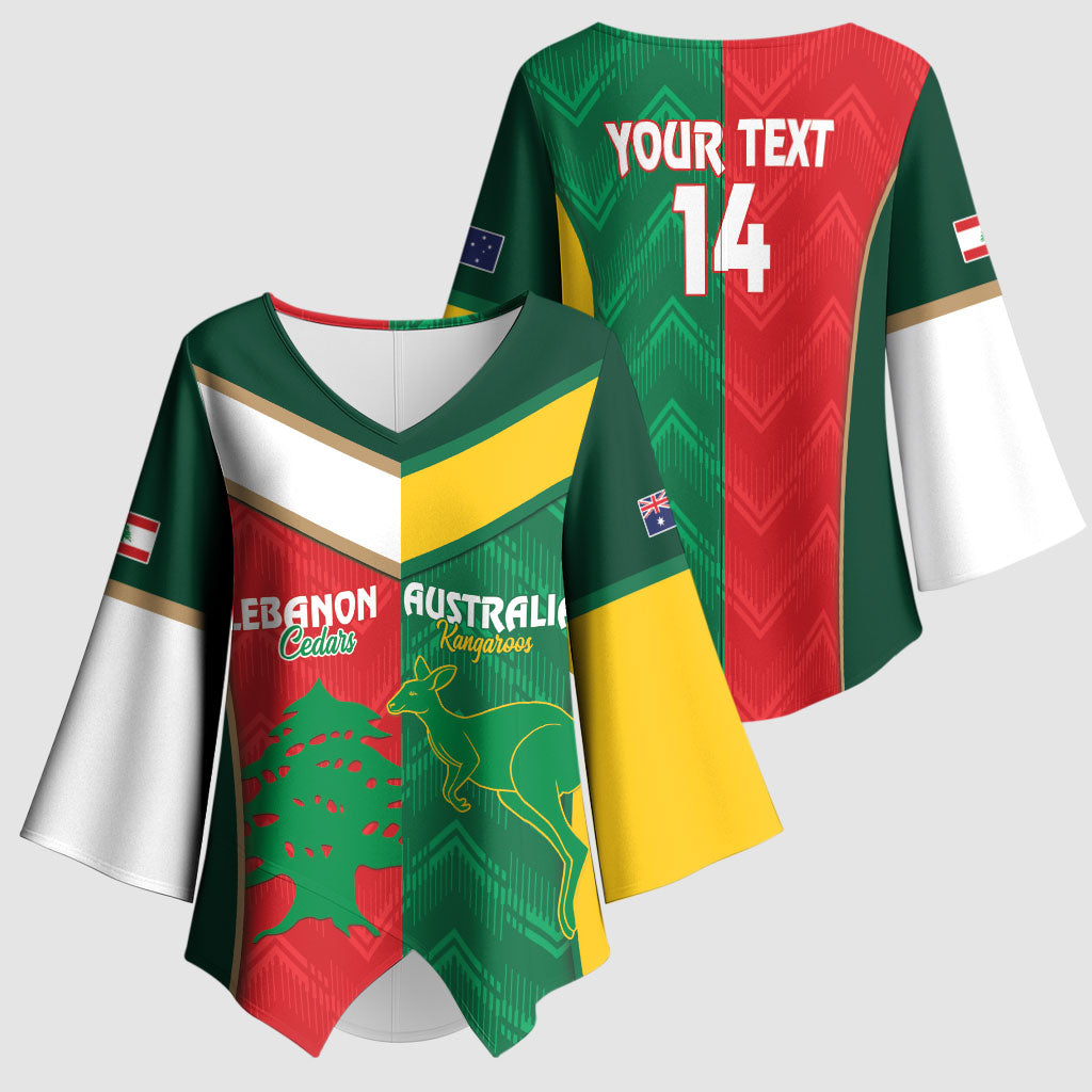 Custom Rugby Australia and Lebanon Kimono Sleeve Blouse Aussie Kangaroos Cedars Together