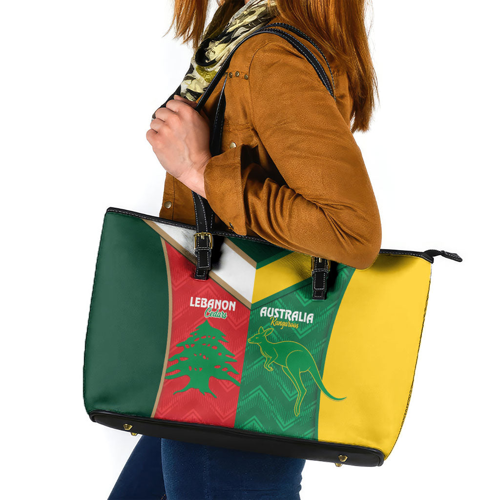 Rugby Australia and Lebanon Leather Tote Bag Aussie Kangaroos Cedars Together