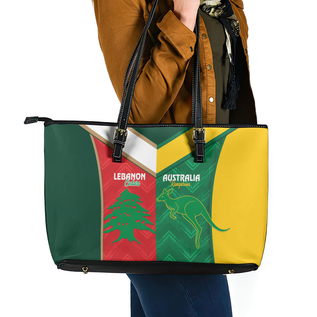 Rugby Australia and Lebanon Leather Tote Bag Aussie Kangaroos Cedars Together