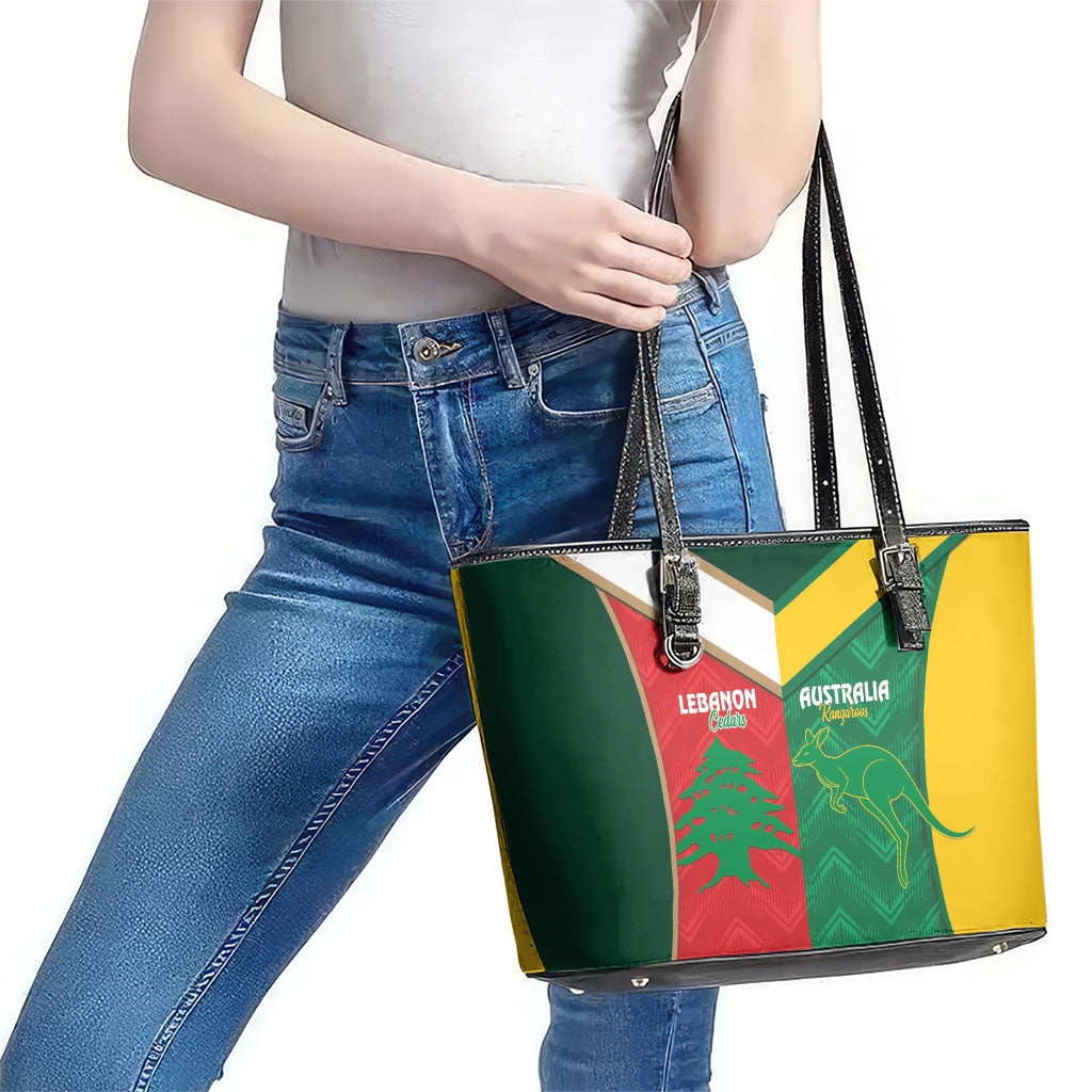 Rugby Australia and Lebanon Leather Tote Bag Aussie Kangaroos Cedars Together