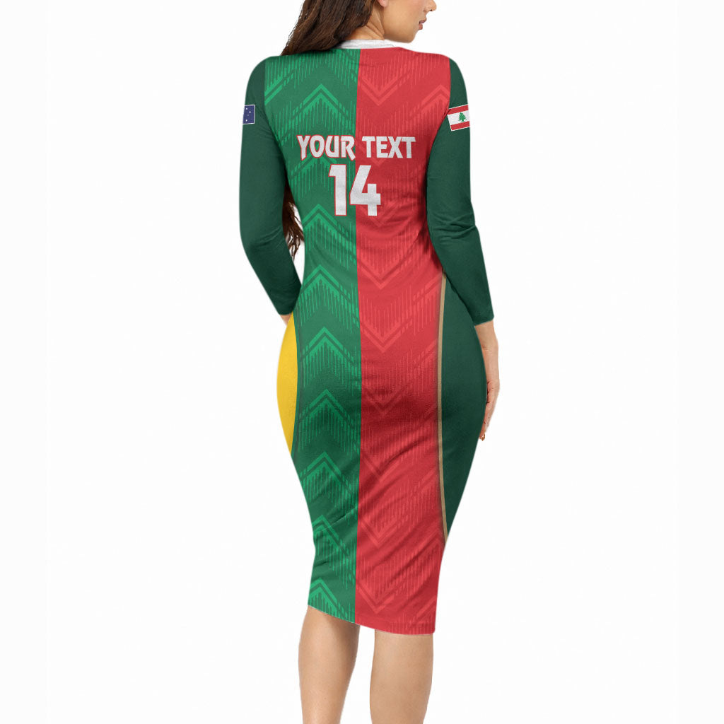 Custom Rugby Australia and Lebanon Long Sleeve Bodycon Dress Aussie Kangaroos Cedars Together