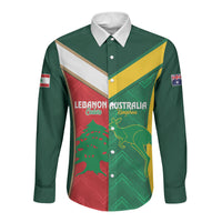Custom Rugby Australia and Lebanon Long Sleeve Button Shirt Aussie Kangaroos Cedars Together