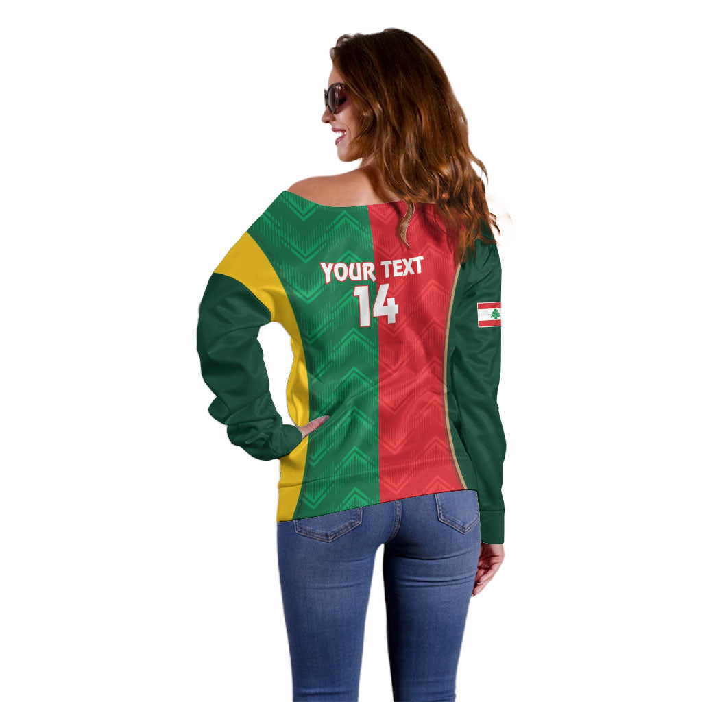 Custom Rugby Australia and Lebanon Off Shoulder Sweater Aussie Kangaroos Cedars Together