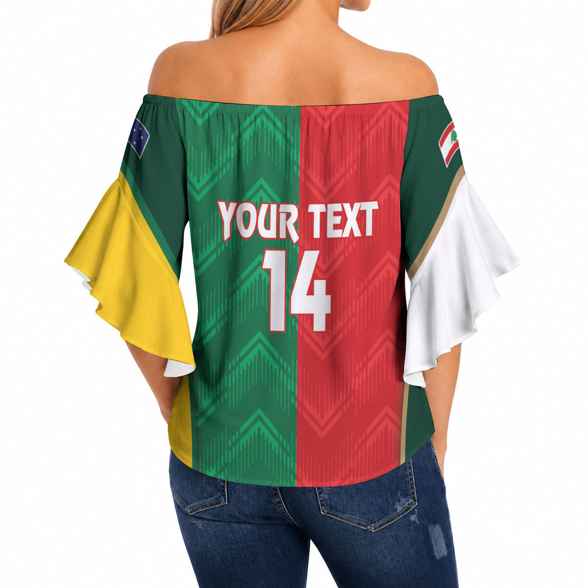 Custom Rugby Australia and Lebanon Off Shoulder Wrap Waist Top Aussie Kangaroos Cedars Together