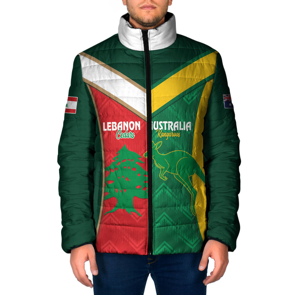 Custom Rugby Australia and Lebanon Padded Jacket Aussie Kangaroos Cedars Together