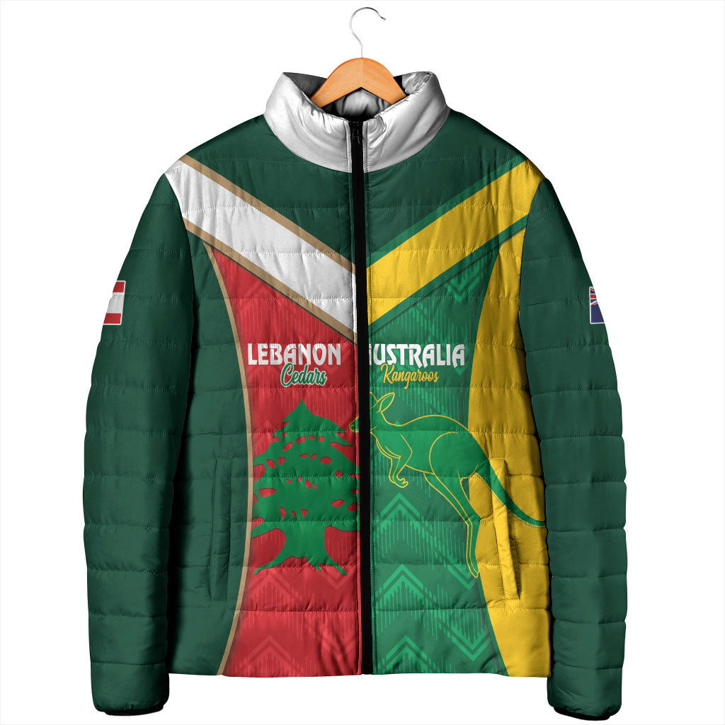 Custom Rugby Australia and Lebanon Padded Jacket Aussie Kangaroos Cedars Together