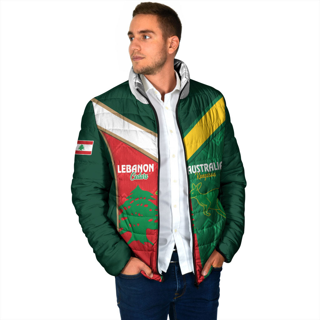 Custom Rugby Australia and Lebanon Padded Jacket Aussie Kangaroos Cedars Together