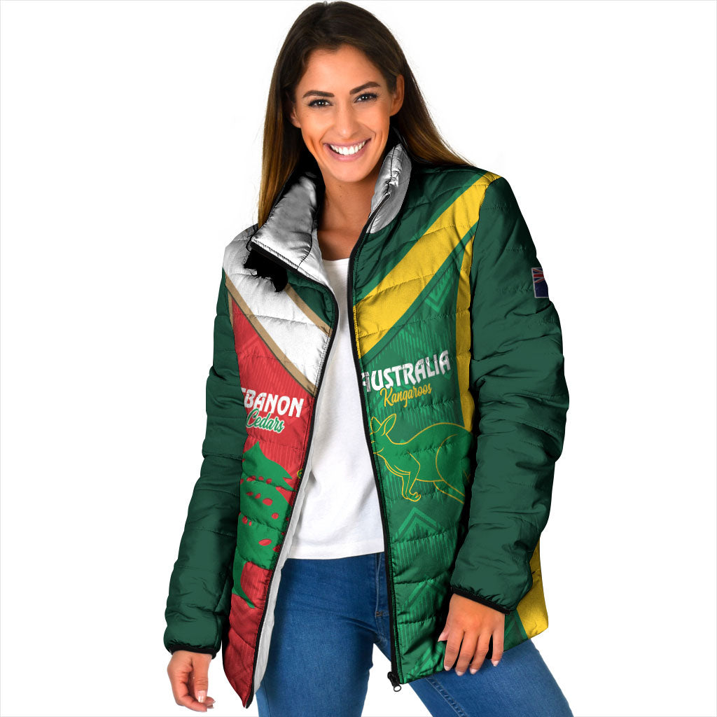 Custom Rugby Australia and Lebanon Padded Jacket Aussie Kangaroos Cedars Together