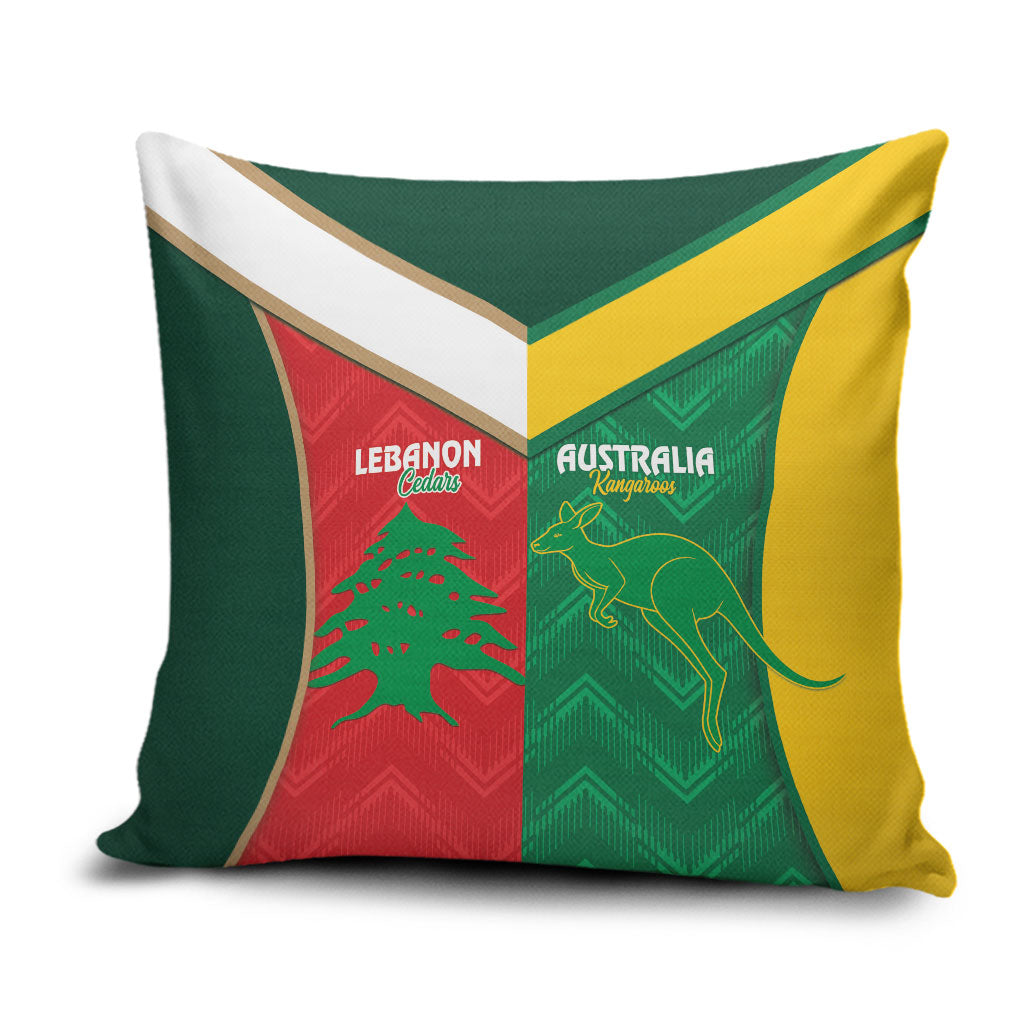 Rugby Australia and Lebanon Pillow Cover Aussie Kangaroos Cedars Together