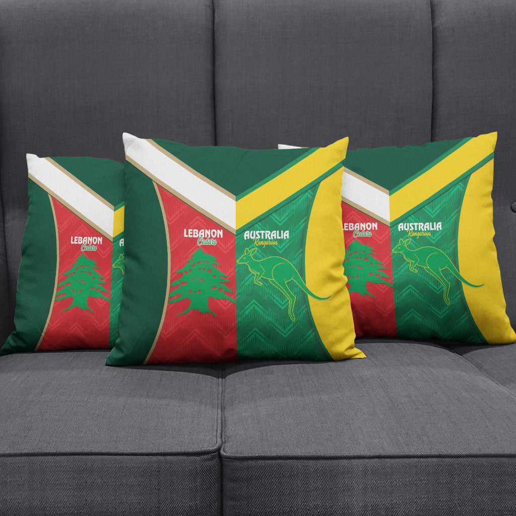 Rugby Australia and Lebanon Pillow Cover Aussie Kangaroos Cedars Together