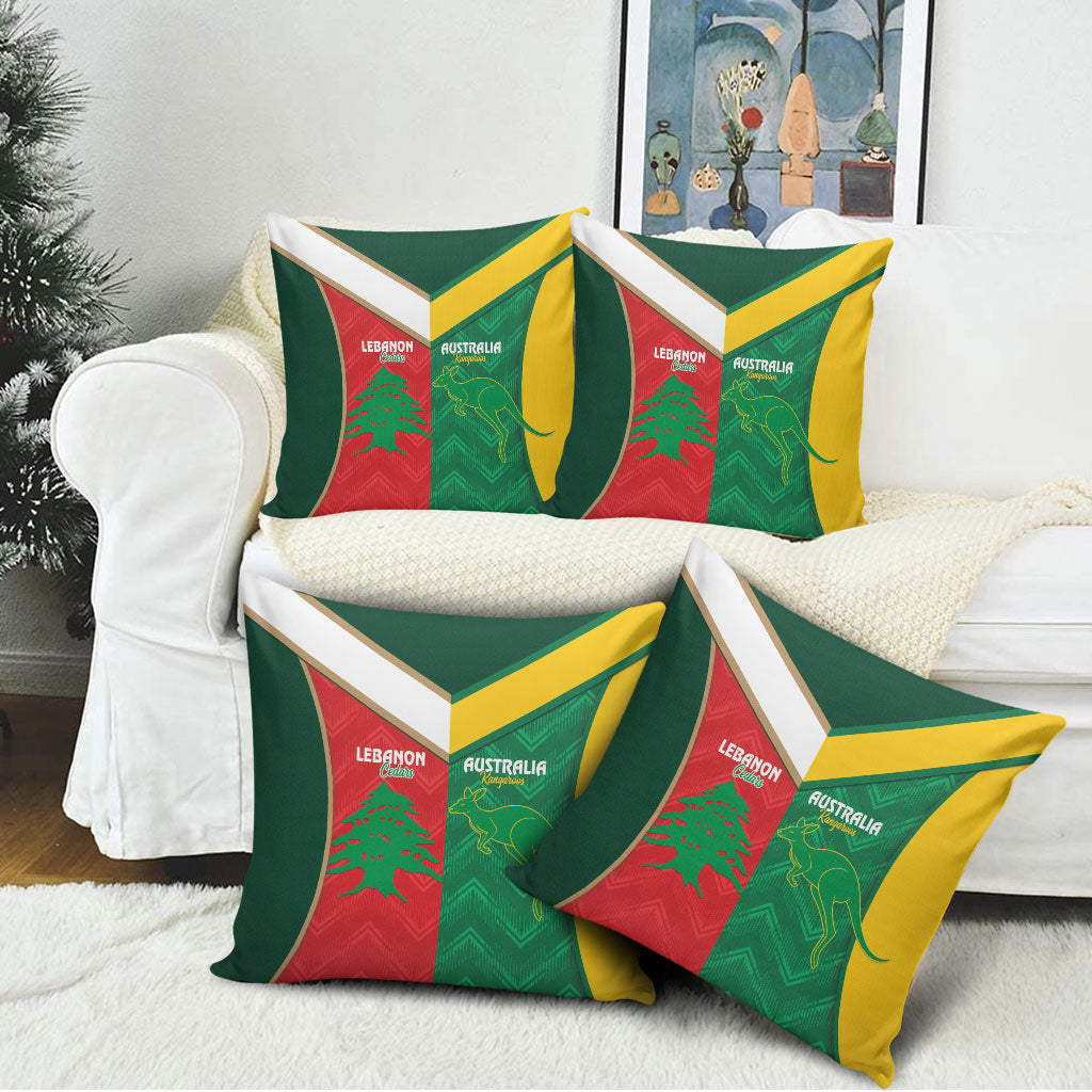Rugby Australia and Lebanon Pillow Cover Aussie Kangaroos Cedars Together