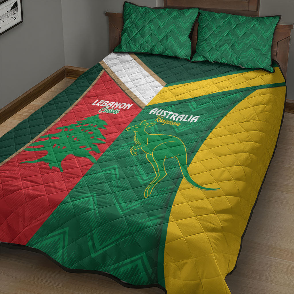 Rugby Australia and Lebanon Quilt Bed Set Aussie Kangaroos Cedars Together