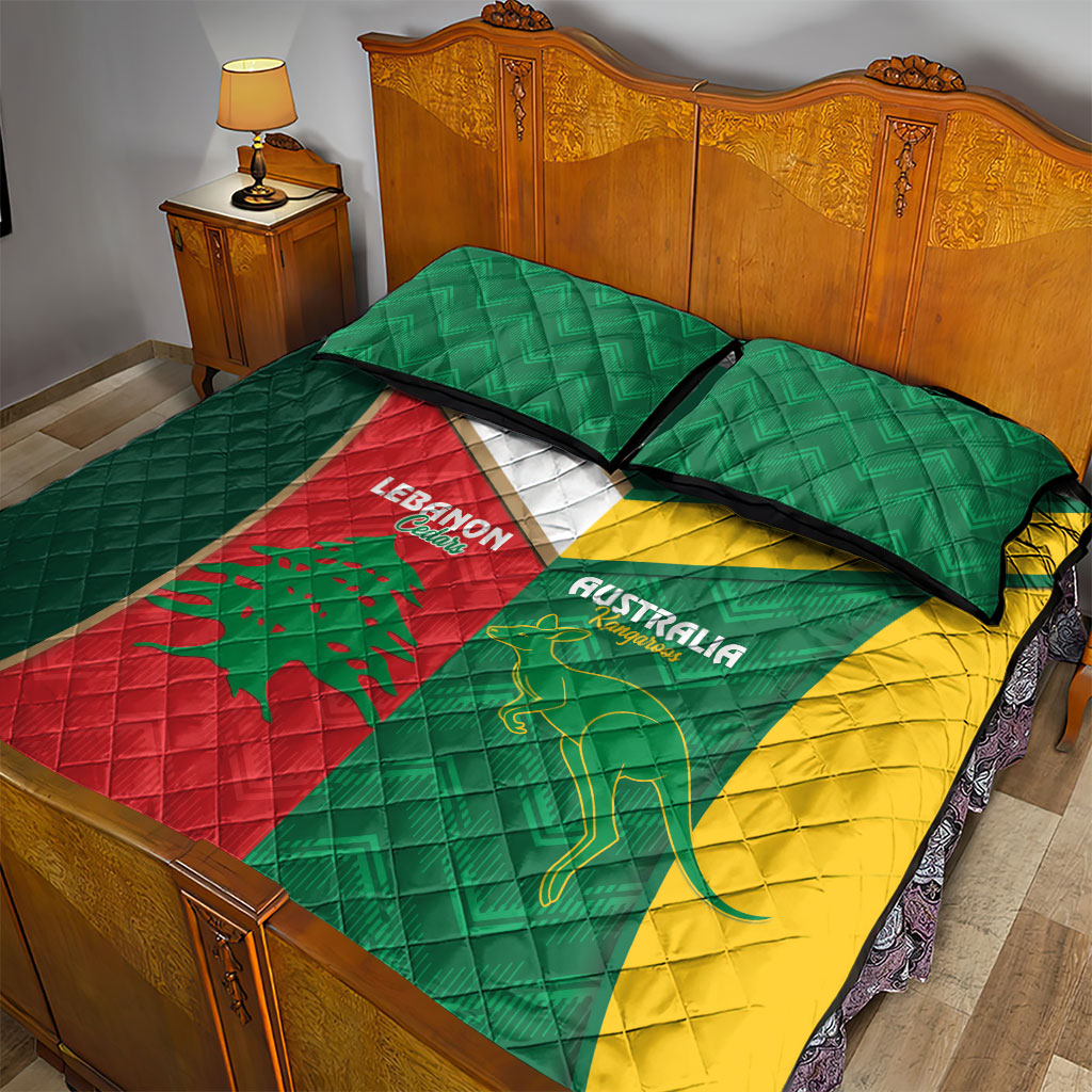 Rugby Australia and Lebanon Quilt Bed Set Aussie Kangaroos Cedars Together