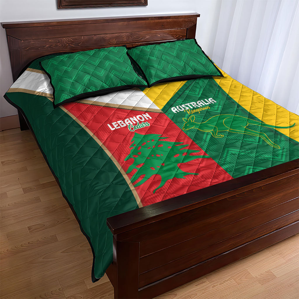 Rugby Australia and Lebanon Quilt Bed Set Aussie Kangaroos Cedars Together