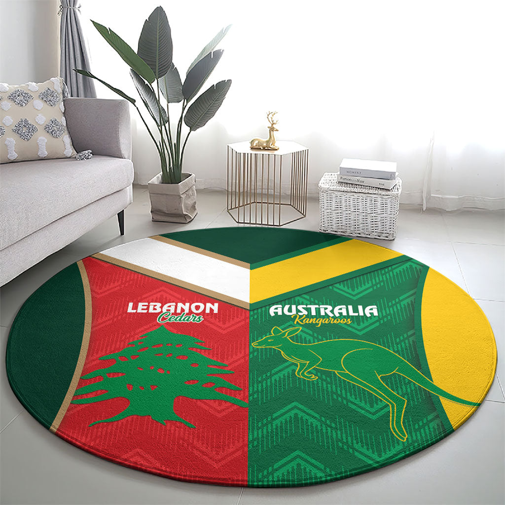 Rugby Australia and Lebanon Round Carpet Aussie Kangaroos Cedars Together