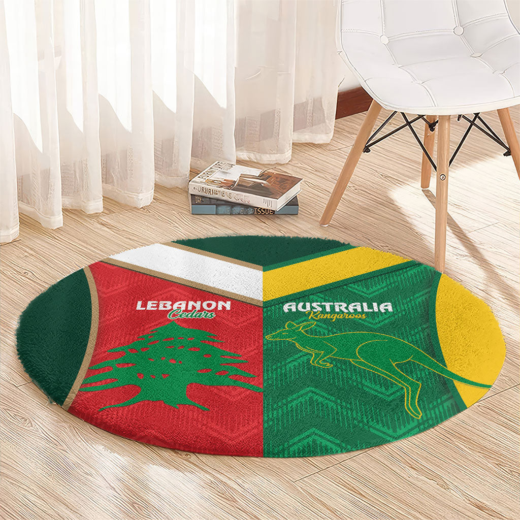 Rugby Australia and Lebanon Round Carpet Aussie Kangaroos Cedars Together