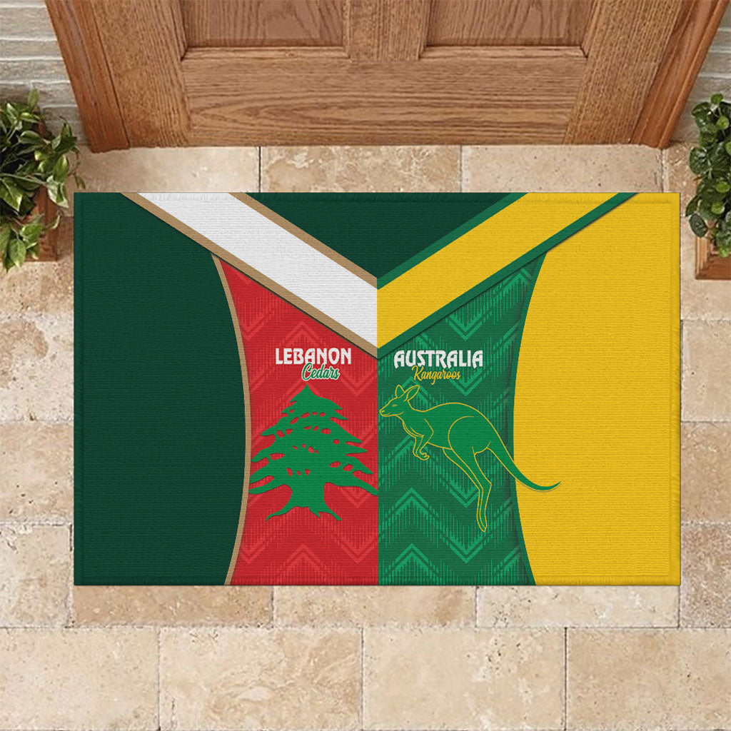 Rugby Australia and Lebanon Rubber Doormat Aussie Kangaroos Cedars Together