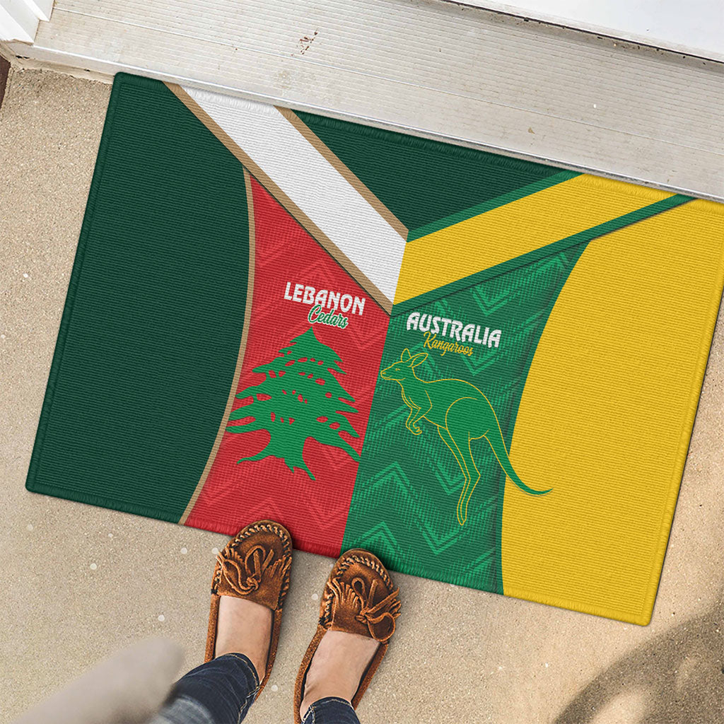 Rugby Australia and Lebanon Rubber Doormat Aussie Kangaroos Cedars Together