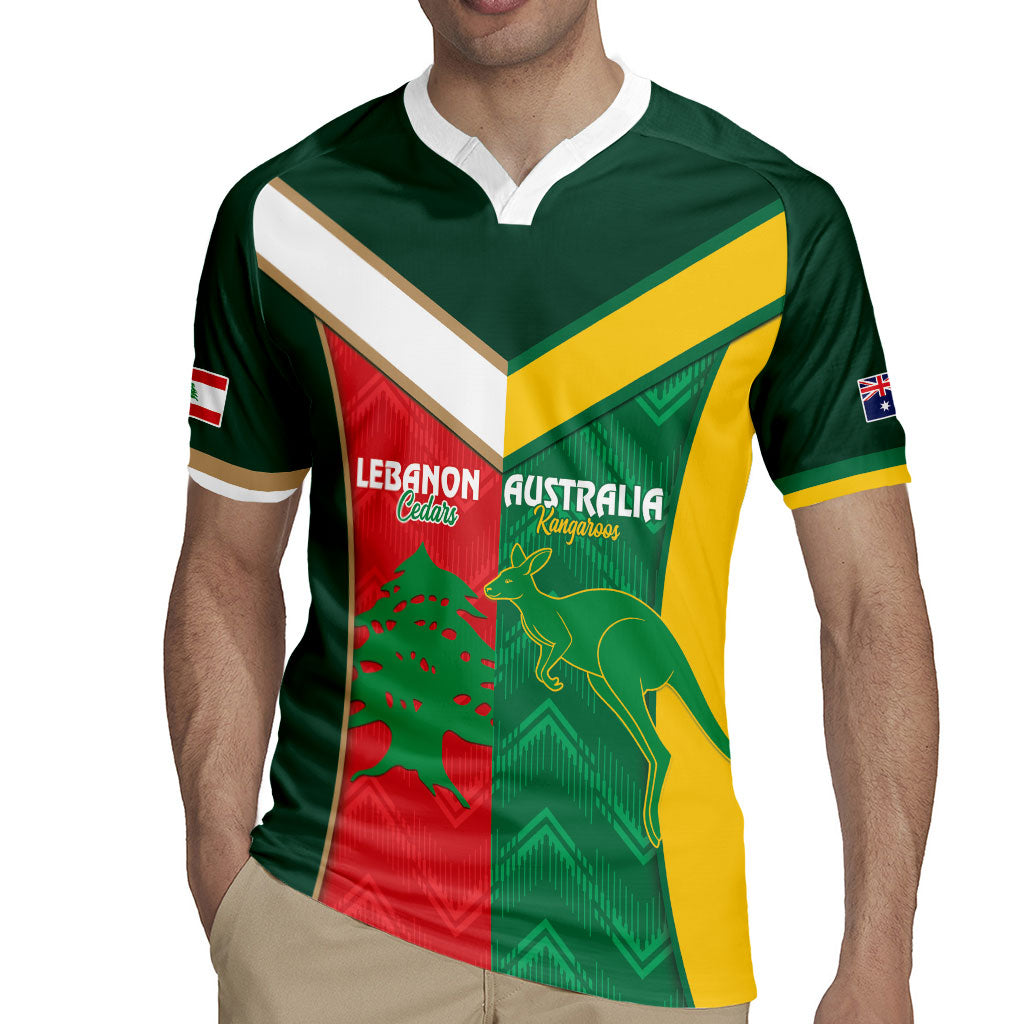 Custom Rugby Australia and Lebanon Rugby Jersey Aussie Kangaroos Cedars Together