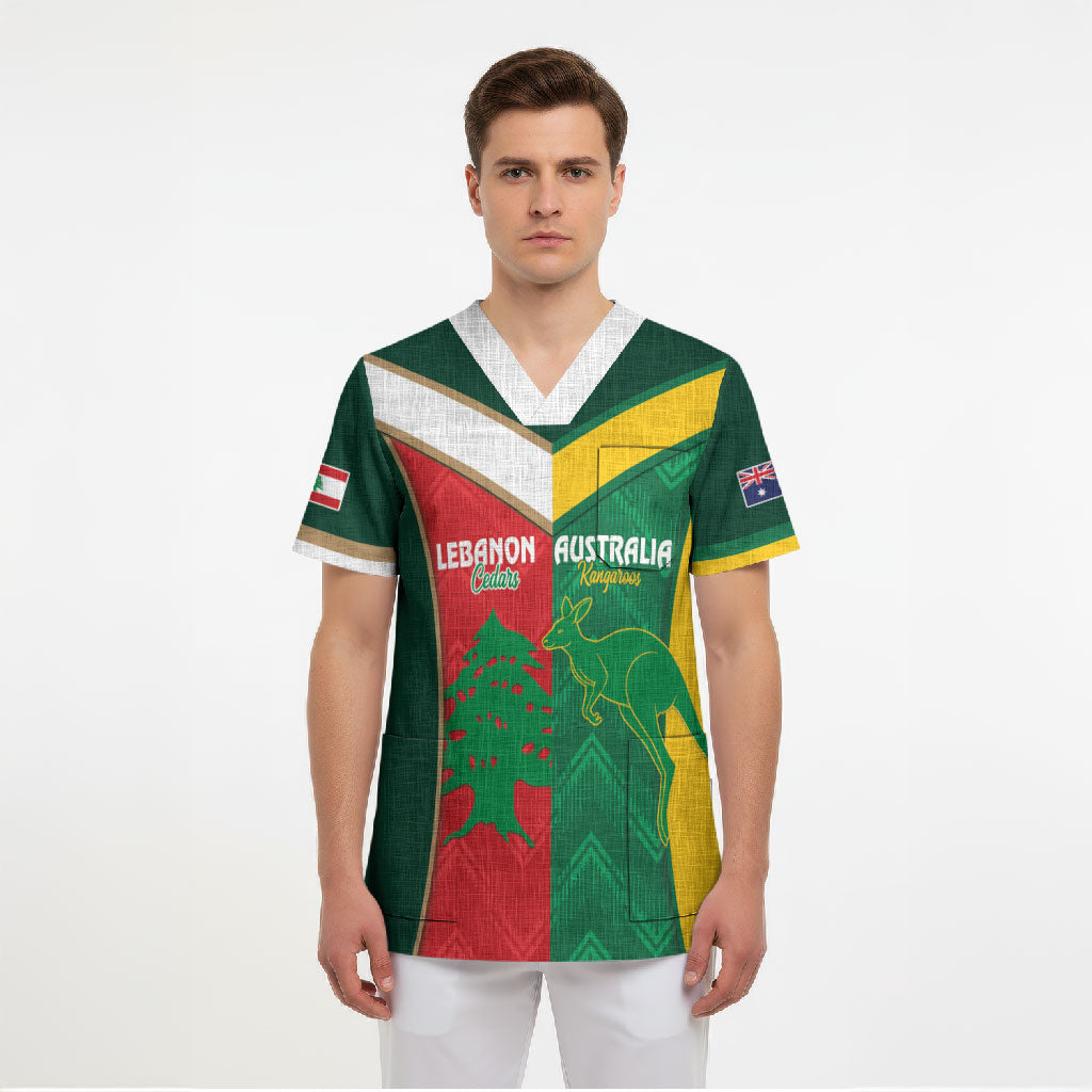 Custom Rugby Australia and Lebanon Scrub Top Aussie Kangaroos Cedars Together