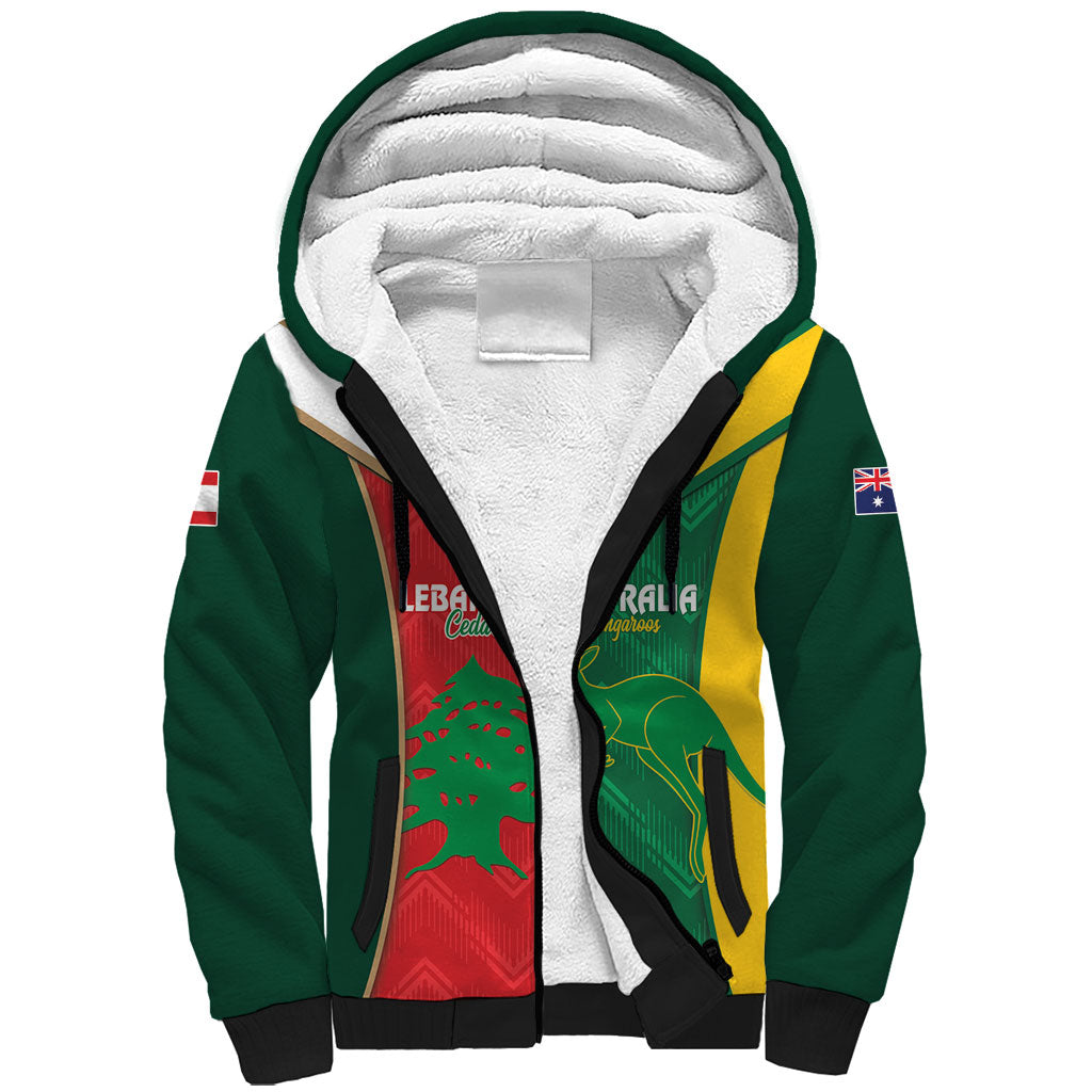 Custom Rugby Australia and Lebanon Sherpa Hoodie Aussie Kangaroos Cedars Together