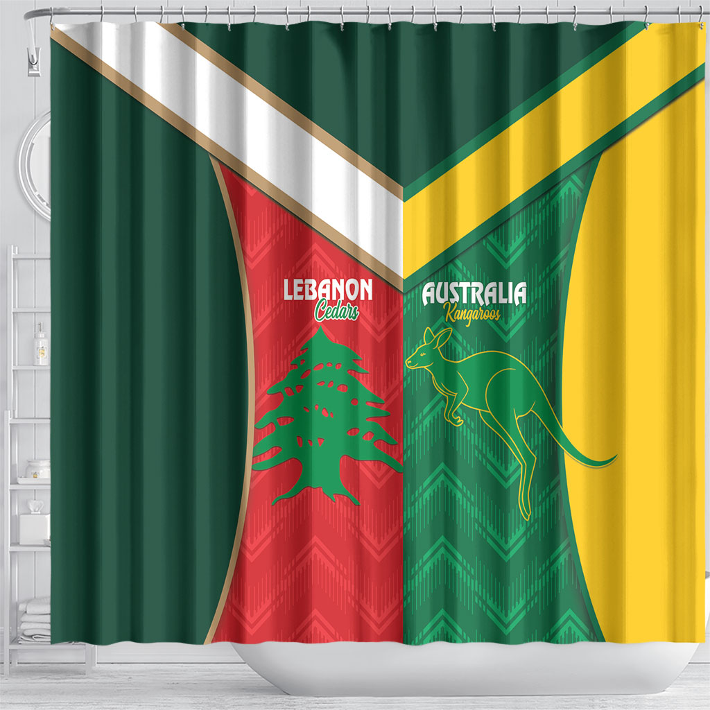 Rugby Australia and Lebanon Shower Curtain Aussie Kangaroos Cedars Together