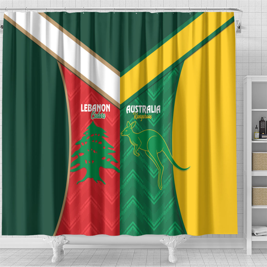 Rugby Australia and Lebanon Shower Curtain Aussie Kangaroos Cedars Together