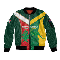 Custom Rugby Australia and Lebanon Sleeve Zip Bomber Jacket Aussie Kangaroos Cedars Together
