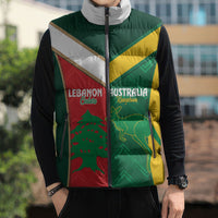 Custom Rugby Australia and Lebanon Sleeveless Puffer Jacket Aussie Kangaroos Cedars Together