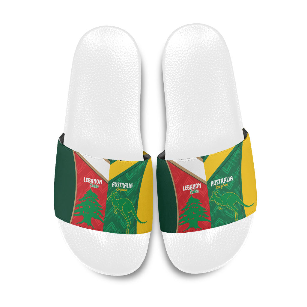 Rugby Australia and Lebanon Slide Sandals Aussie Kangaroos Cedars Together