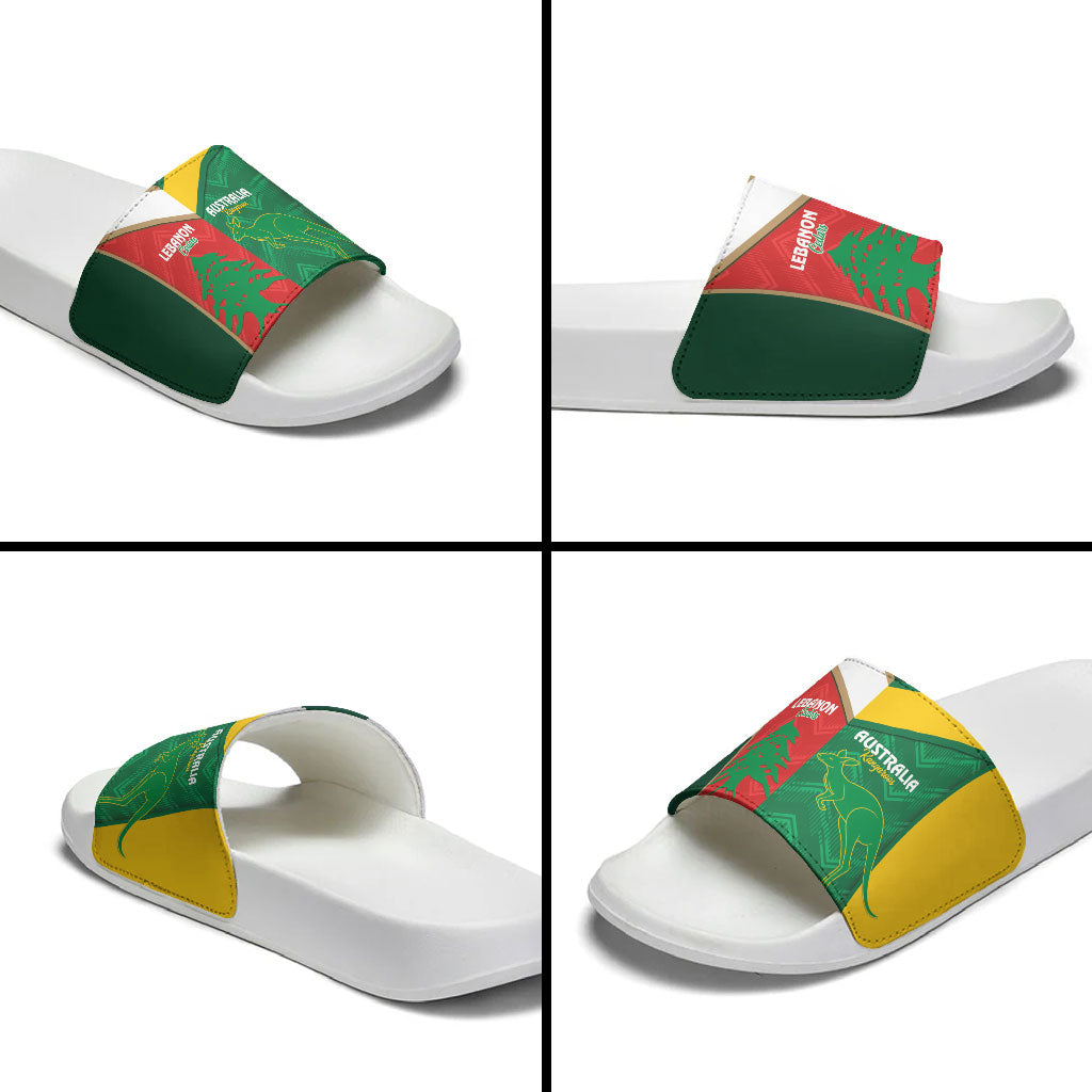 Rugby Australia and Lebanon Slide Sandals Aussie Kangaroos Cedars Together