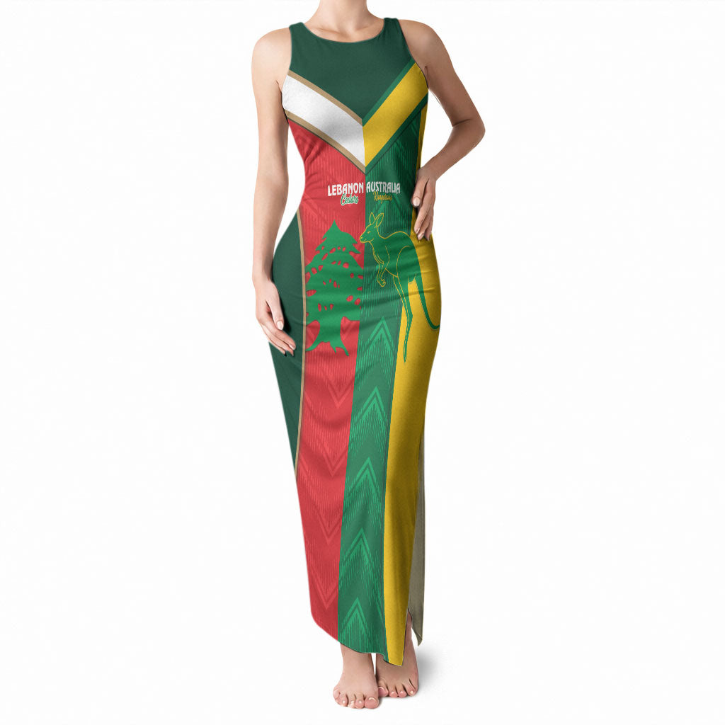 Custom Rugby Australia and Lebanon Tank Maxi Dress Aussie Kangaroos Cedars Together