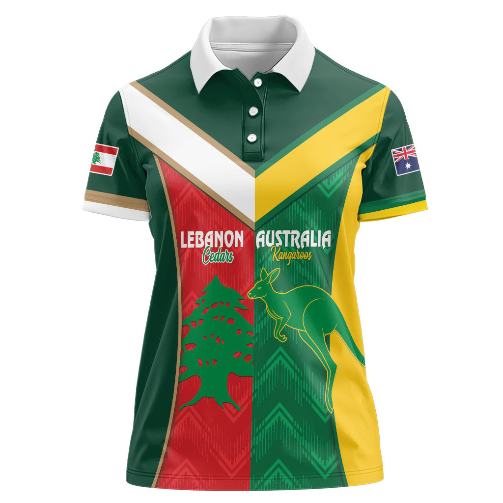 Custom Rugby Australia and Lebanon Women Polo Shirt Aussie Kangaroos Cedars Together