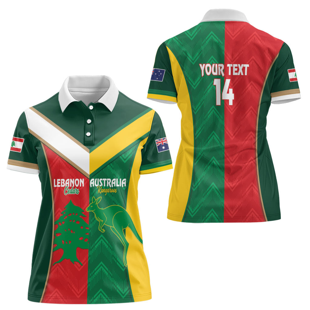 Custom Rugby Australia and Lebanon Women Polo Shirt Aussie Kangaroos Cedars Together