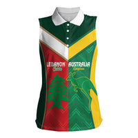 Custom Rugby Australia and Lebanon Women Sleeveless Polo Shirt Aussie Kangaroos Cedars Together